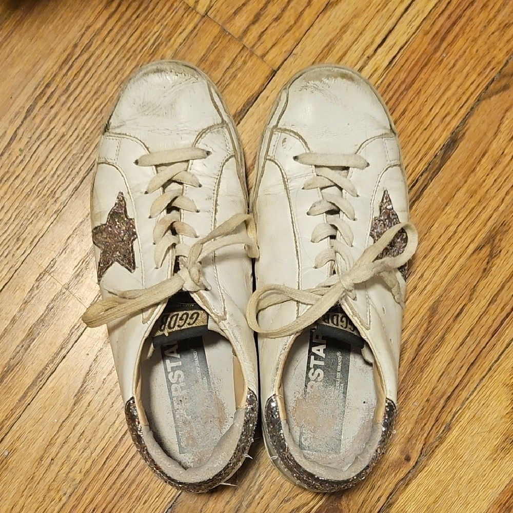 Golden Goose Superstar White Sneakers with Glitter Star